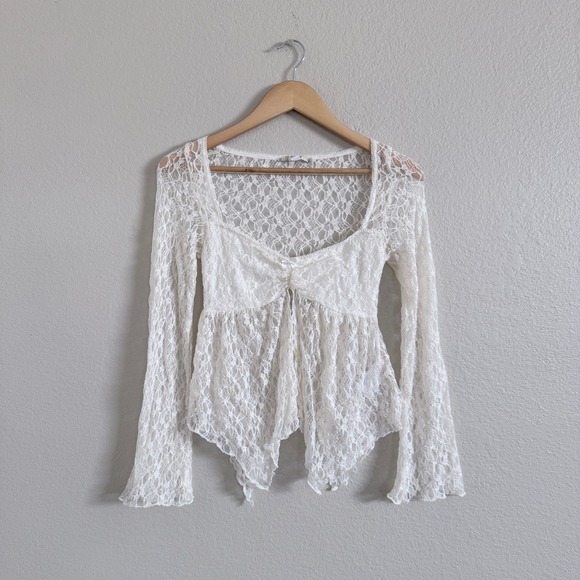 Kimchi Blue Tops - Kimchi Blue White Lace Sheer Long Sleeve Babydoll Top Y2K Romantic Boho Size S